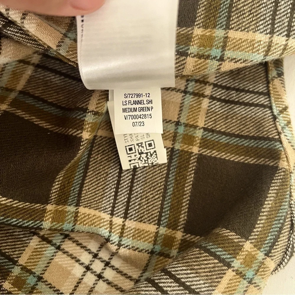 NWT Old Navy Boy Size XS (5) Soft-Brushed Flannel Pocket Shirt Green/Brwn Plaid